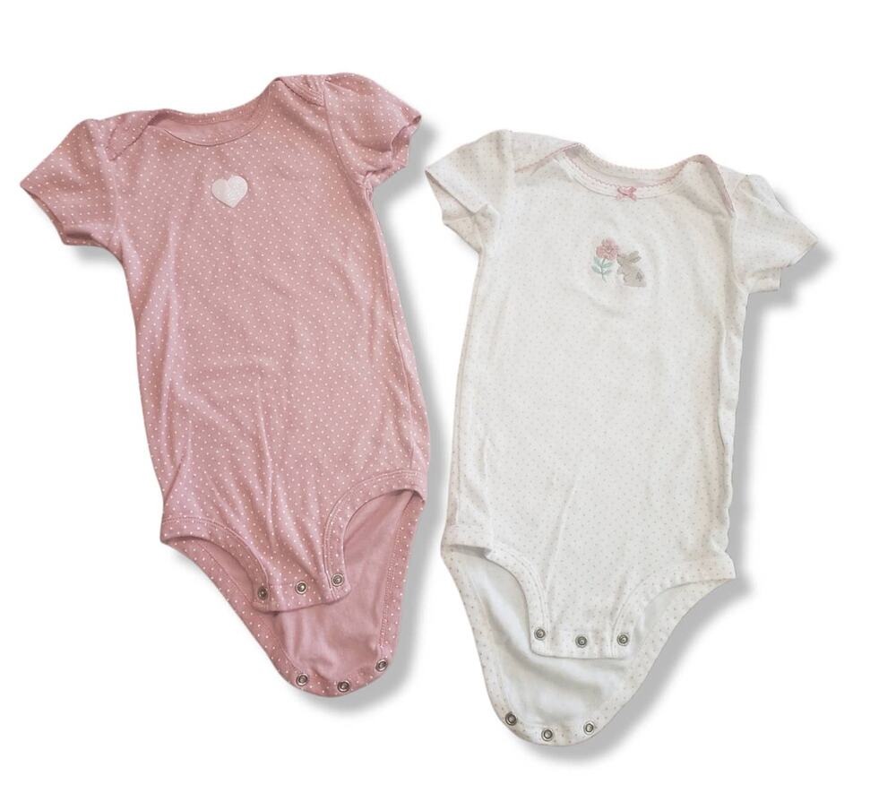 Carters Pink Heart & White Bunny Smelling a Rose Onesies - Set of 2 - Size 24M